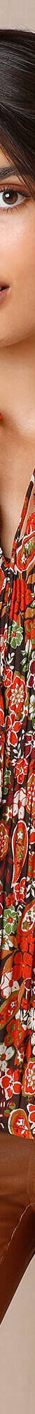 Blouse plissée imprimé fleuri, voile (chocolat / corail) Blouse plissée imprimé fleuri, voile (chocolat / corail)